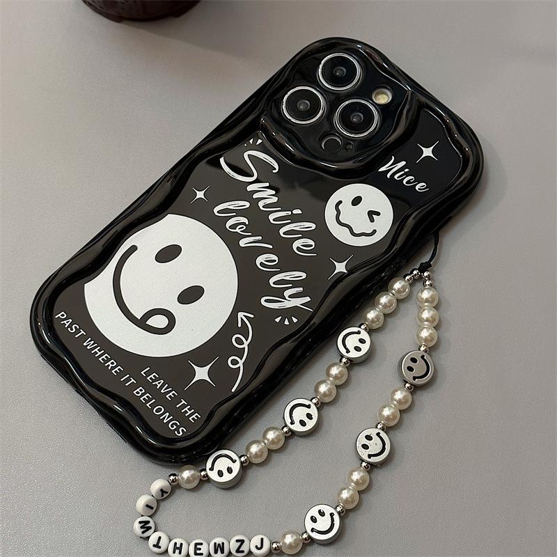 IPhone 16 Pro კრემისფერი ნიმუში სილიკონის ქეისი სამაჯურით - თავსებადი მოდელებთან 6-8, 12, 14 და 15