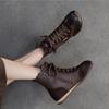 Johnature Plush Warm Retro Short Boots Genuine Leather Flat Cotton Shoes Commuter Women's Shoes