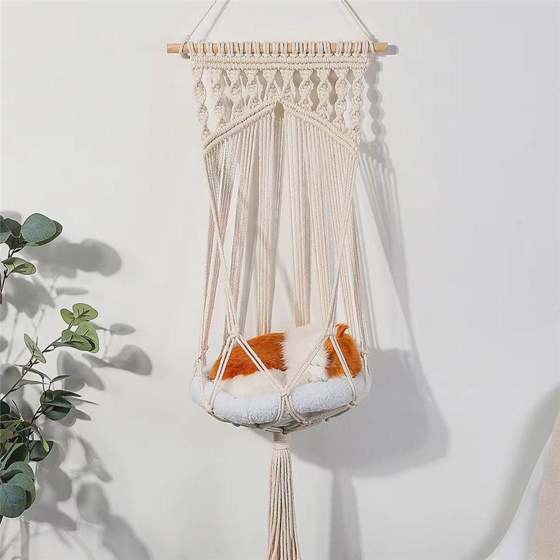 A84E-Bohemian Woven Cat's Nest Hammock European Net Bag Hanging Cat Hanging Basket Swing Hanging Pet Bed A