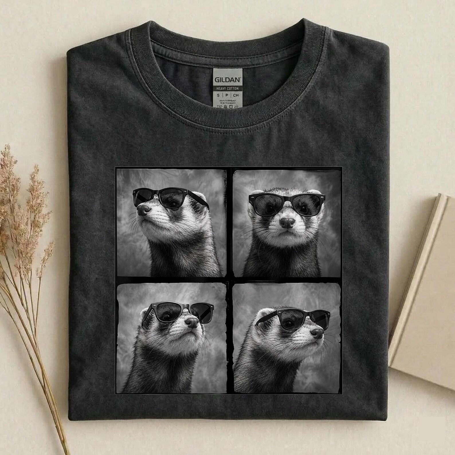 Funny Ferret Sunglasses Shirt, Cool Ferret Photo Collage Tee, Ferret Lover Gift, Small Animal Owner Shirt, Ferret Mom Apparel XL