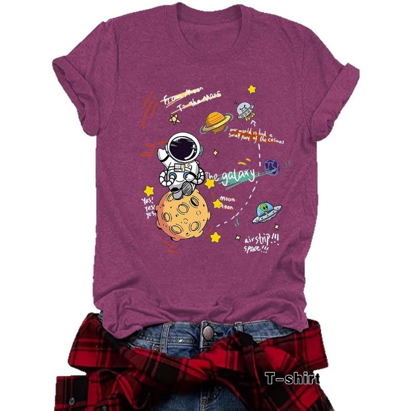 Damen T-Shirt mit Astronauten-Print Kurzarm Lockeres Mode-T-Shirt