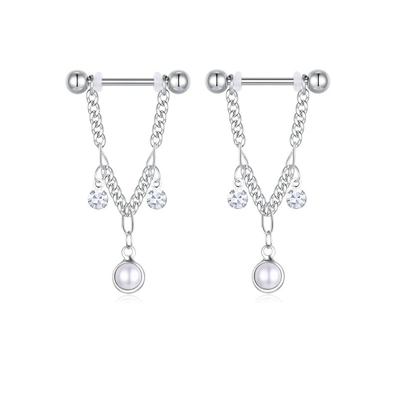 1 Stück Sexy Kette Brustwarzenring 14G Barbell Stern Schild Körperschmuck Damen Piercing