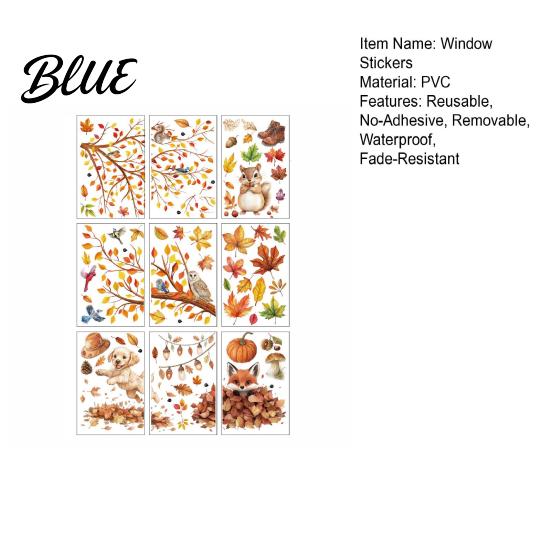 Autumn Decoration for Balcony Glass 9PCS Thanksgiving Static Window Clings Fall Leaves Birds Cute Animals Clings Stickers No-Adhesive Removable