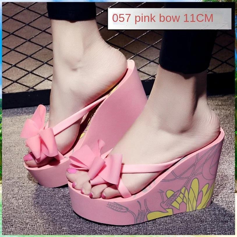 Fashion Summer Beautiful Ladies Super High-Heeled Platform Flip-Flops11cm Beach Shoes Wedding Slippers Women Luxury Heels Slippers