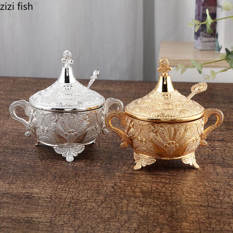 Kitchen Seasoning Jar Alloy Carved Storage Jars Sugar Cup Salt Shaker Spice Jar Seasonings Box Spice Bottle Spices Container