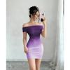 Women's Off Shoulder Sleeveless Mini Dress Bodycon High Waist Elegant Gradient Party Dress