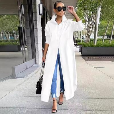 Women Lapel Collar Maxi Shirt Dress Long Sleeve Oversized Open Front Loose Casual Streetwear Tunic Cover‑Up Blouse