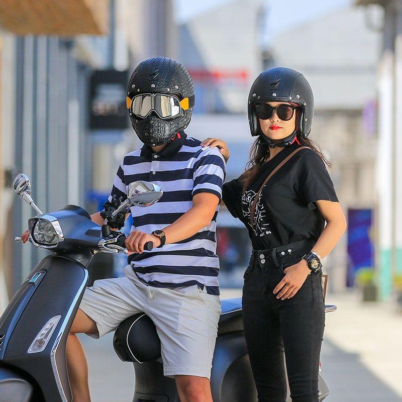 Harley Retro Motorcycle Helmet Helmet Men and Women Couple Pedal Electric Motorcycle Helmet Leather Helmet Four Seasons