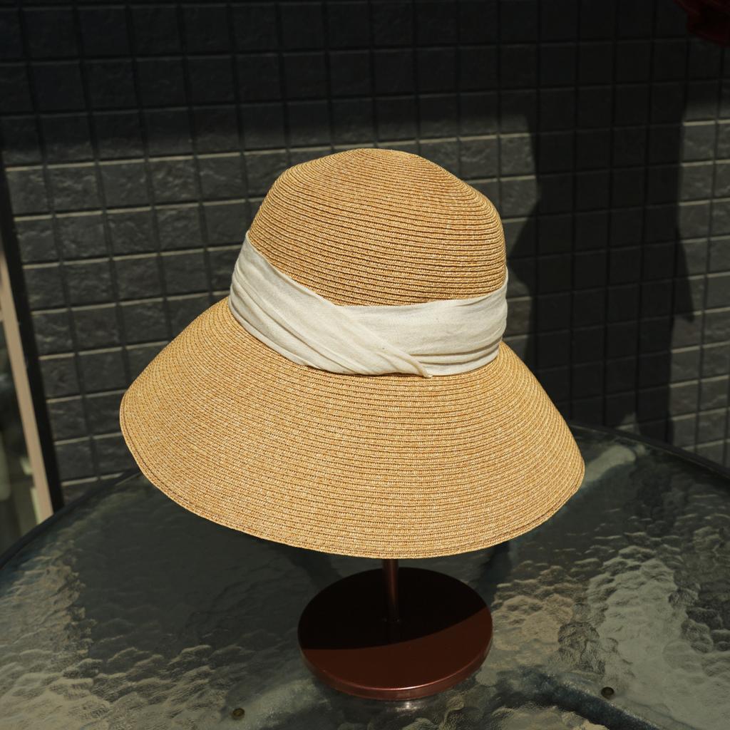 Japanese Retro Cotton And Linen Cloth Large Brim Basin Hat Women'S Summer Vacation Beach Sunshade Sun Protection Foldable Casual Straw Hat