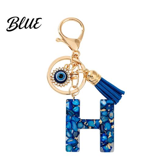 Keychain Charm Blue Series Pendant Initial Letter Key Chain with Eyes Pendant Tassel
