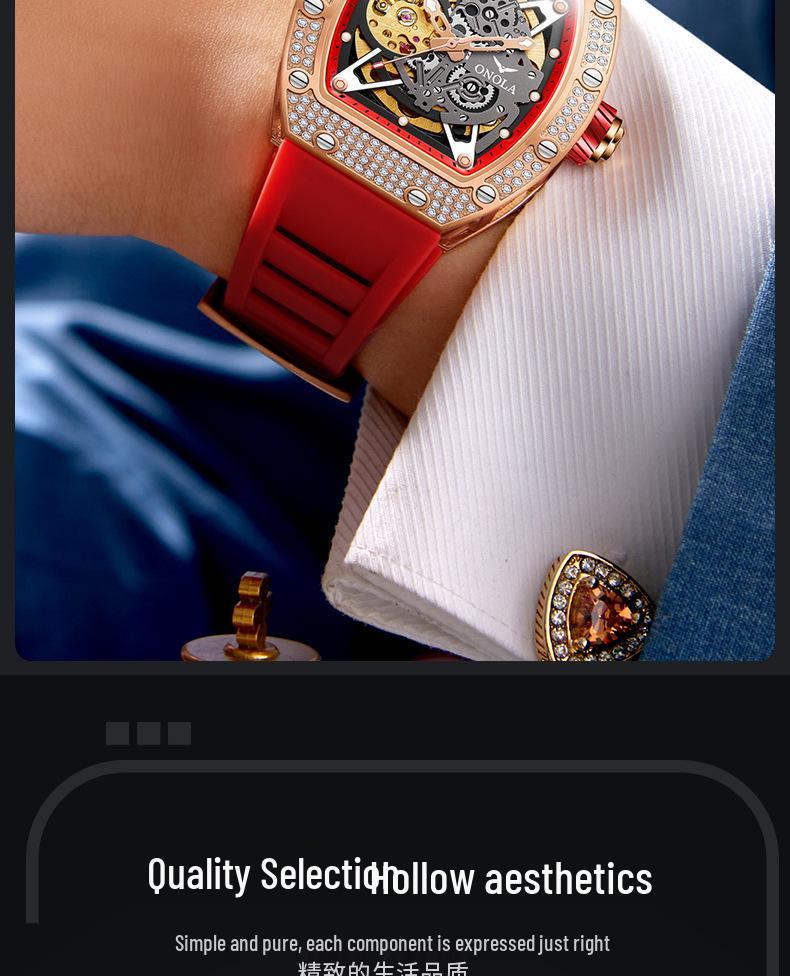 Herren ONOLA Wasserdichte Automatische Mechanische Uhr mit Silikonarmband und Diamantdetail