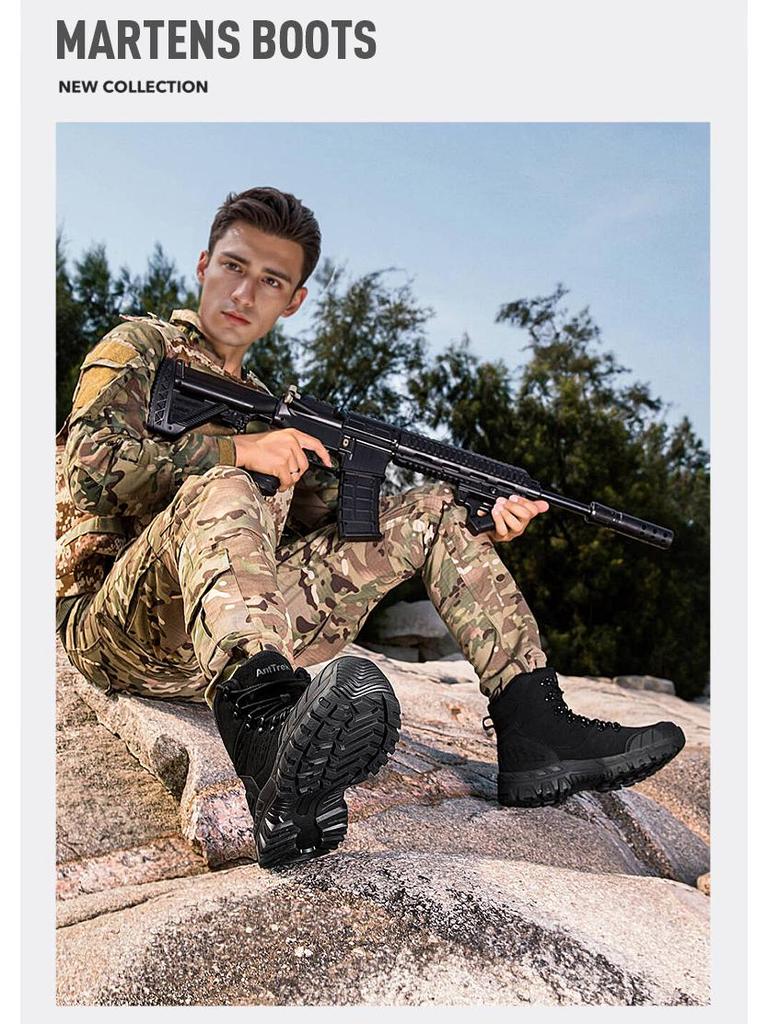 Men's Waterproof High-Top Desert Combat Boots - Wear-Resistant, Anti-Slip, Breathable, Large Size for Autumn/Winter Mountaineering & Hiking.