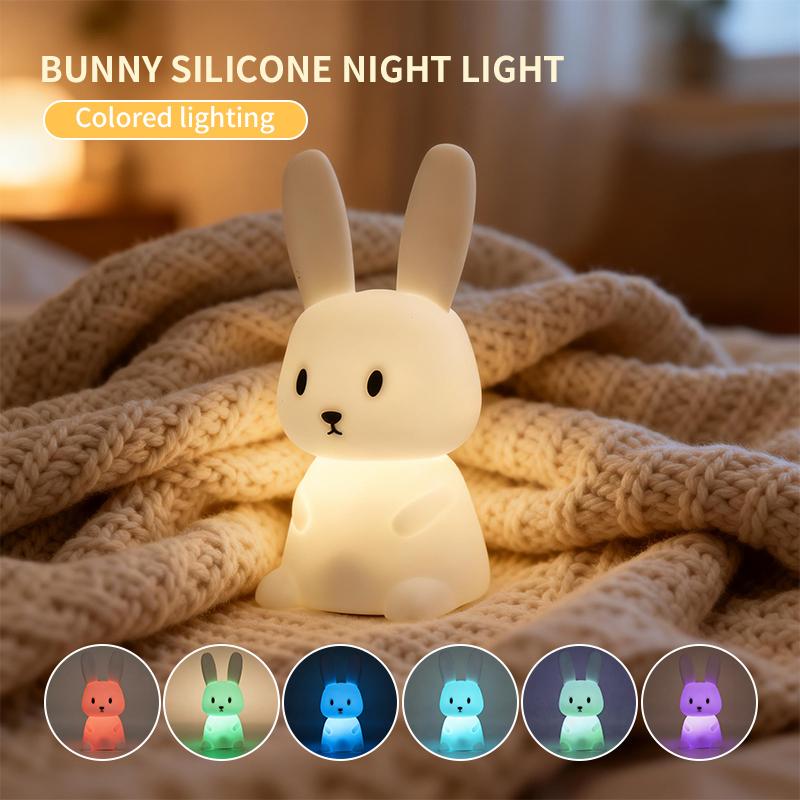 Night Light LED Silicone Rabbit Lamp Kids Bedroom Decorate Rechargeable Bedhead Desktop Cute Decoration Children Gift Party Warm