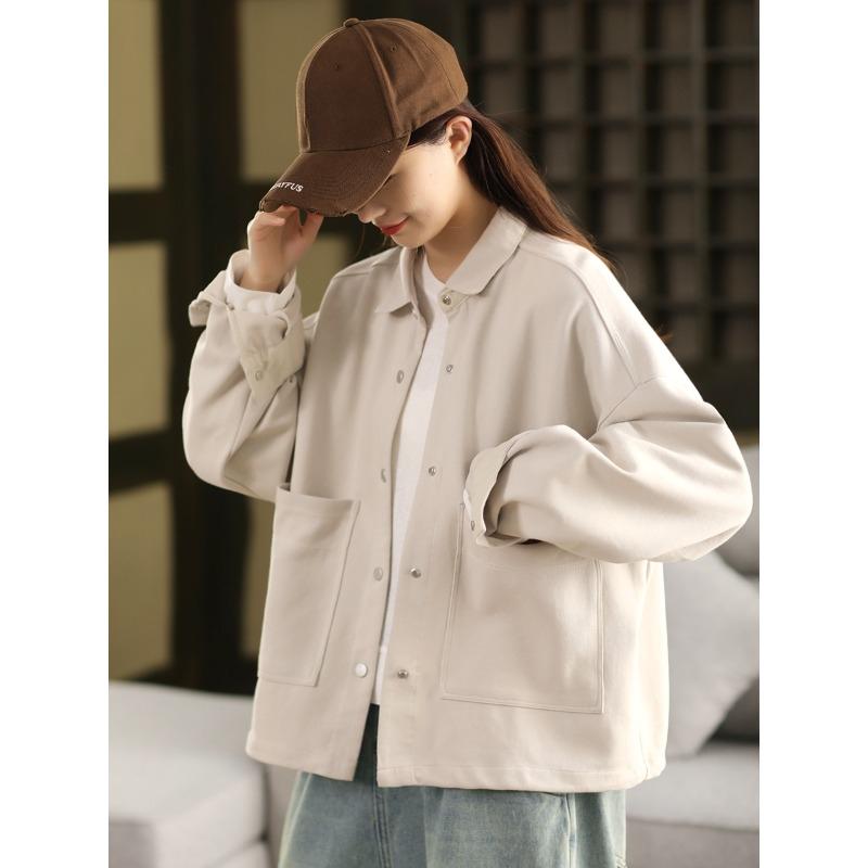 

DIMANAF 2025 Пальто Короткая куртка Женская Хлопок Однотонная Длинный рукав Базовая Карманы Мода Топы Футболки Свободные футболки Новинка One size