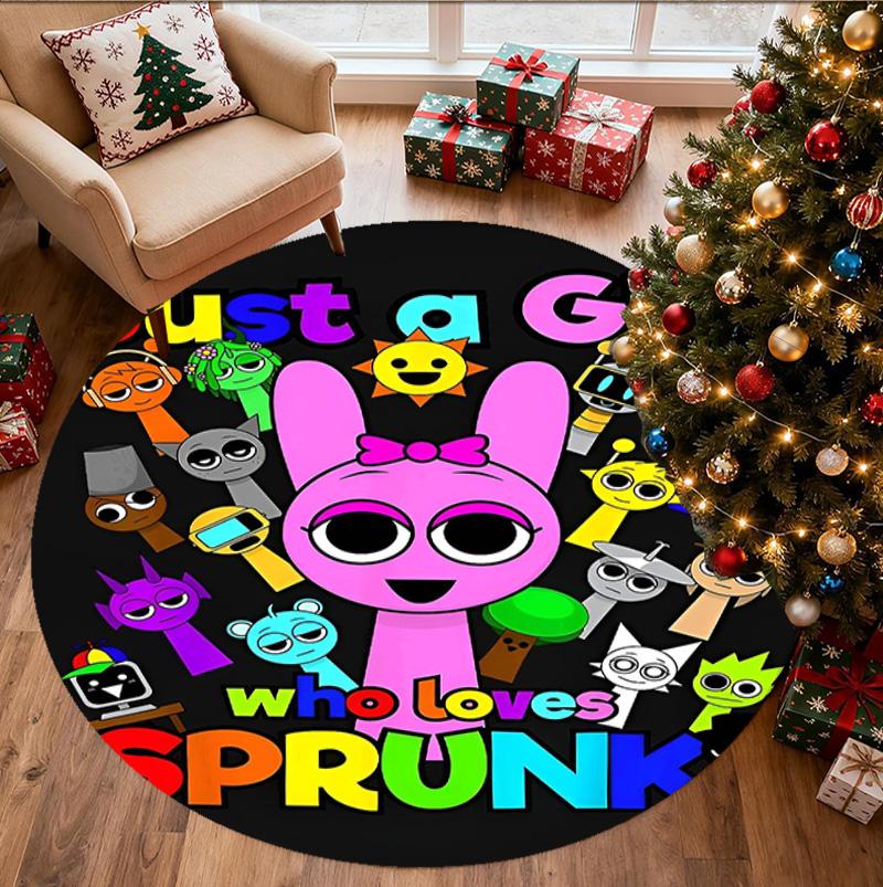 Sprunki Game Pattern Round Rug, Indoor/Outdoor Mat, for Picnic, Gameroom, Bedroom, Office, Living Room, Home Decor Carpet, Birthday Gift