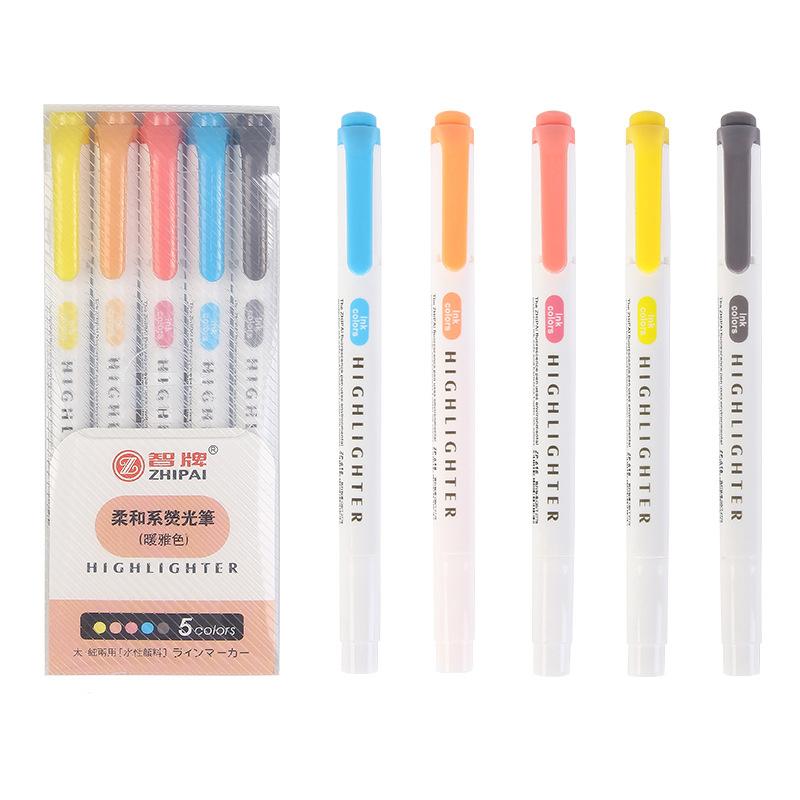 5 Pcs/Set Double Headed Highlighter Pens Graffiti Markers Highlighters Art Colored Sketching Markers Kawaii Writing Materials gel p Practical Use