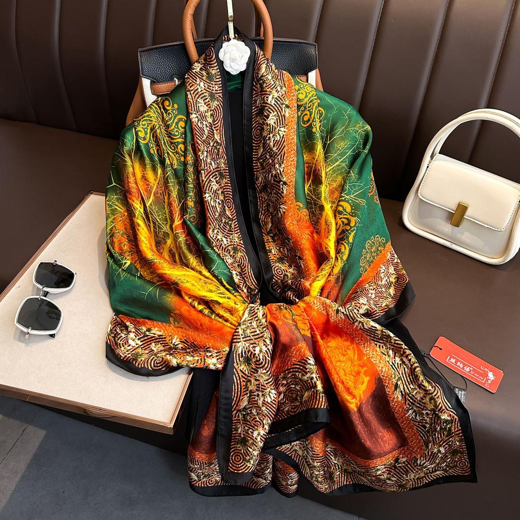 New Long Silk Scarf Women Print Hair Neck Square Office Ladies Shawl Bandanna Muslim Hijab Handkerchief Muffler Foulard Female