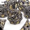 7 Pcs Black Golden Hand Skull Head Metal Dice Hollow Polyhedral Dice Set Suitable for Role-Playing RPG  Board Game Card Game