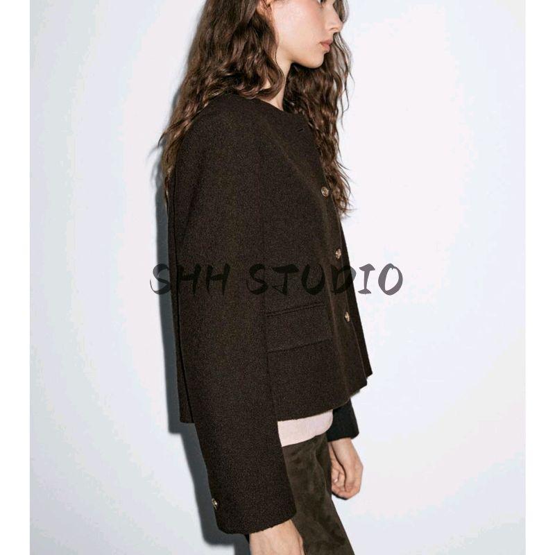 MD Autumn New Women Clothes Graceful Gold Feeling Can Be Lu Li Style Round Neck Short Woolen Jacket 6023675