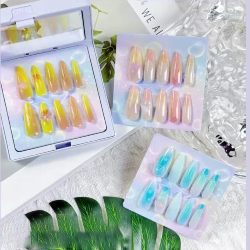 Traumhafter Meeres-Farbverlauf Tragbare Long-Style Nagelsticker - Süß und Bunt für Frauen