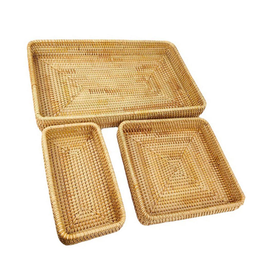 Rattan Tablett Tischplatte Organisation Handgeflochtener Snack Aufbewahrungskorb Multifunktionales Serviertablett 3