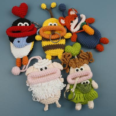 Cartoon Animal Design Sausage Mouth Doll Crochet Bag Keychain For Car Keys Holder Knitted Penguin Bag Keyring Custom Packaging