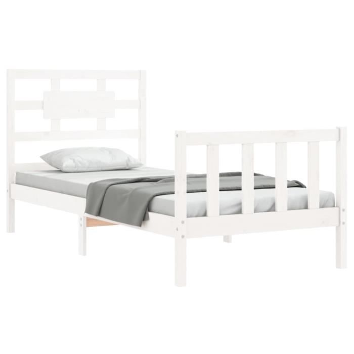 VidaXL Bed Frame with Headboard White 90x200 Cm Solid Wood 3192542