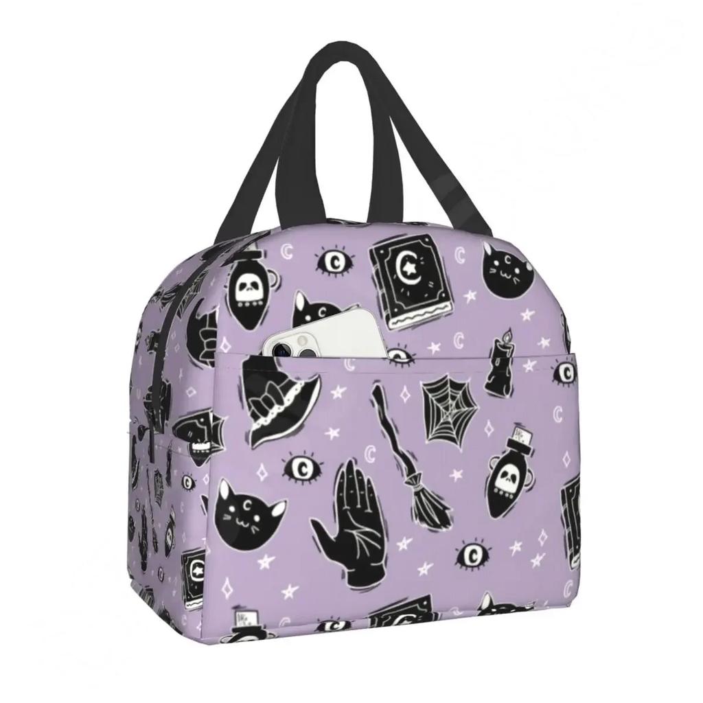 Pattern Insulated Lunch Bag for School Office Halloween Cat Skull Leakproof Cooler Thermal Bento Box Women Children