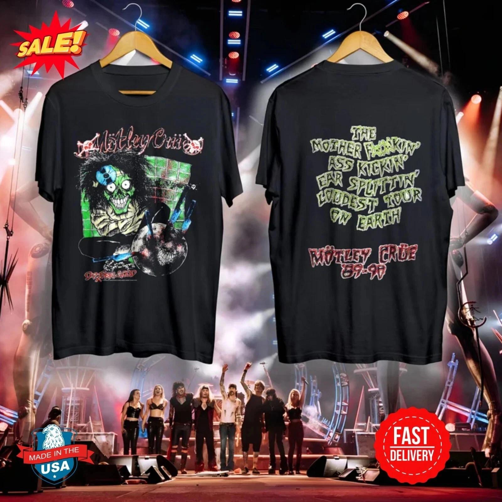 Hot 80s Motley Crue Dr Feelgood Tour Band Retro 2 Side Black Unisex Shirt XXL