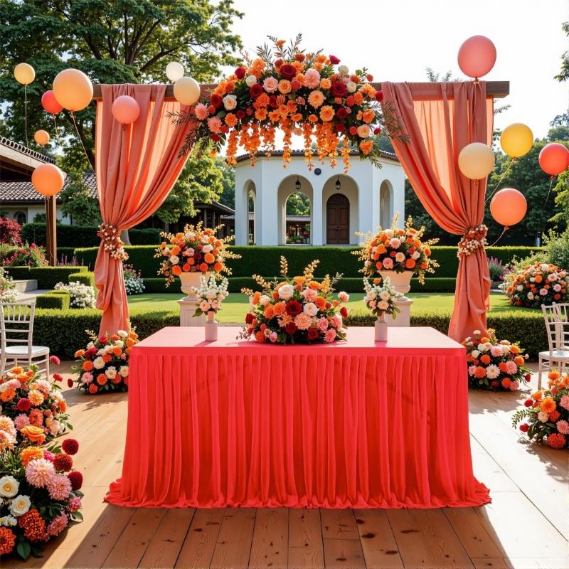 Pearls Tulle Banquets Table Cover Various Size Polyester Table Skirt Drape For Wedding Ceremony Celebration Decoration