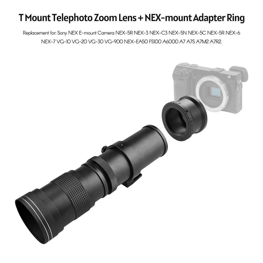 Kamera MF Süper Telefoto Zoom Lens F/8.3-16 420-800mm T Montajlı, NEX montajlı Adaptör Halkalı