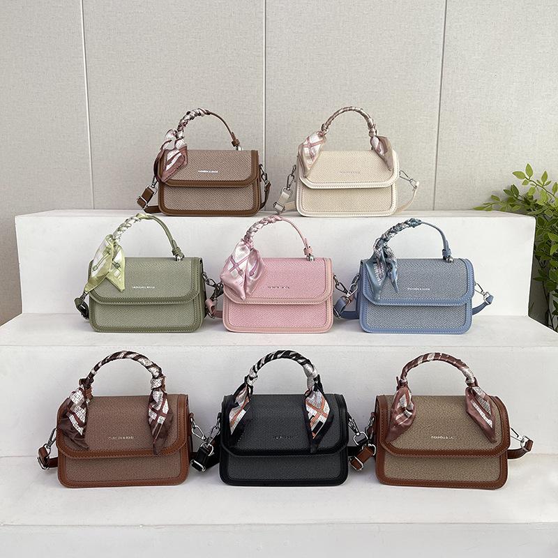 New fashion niche design silk scarf contrasting color flip bag portable shoulder messenger women's bag