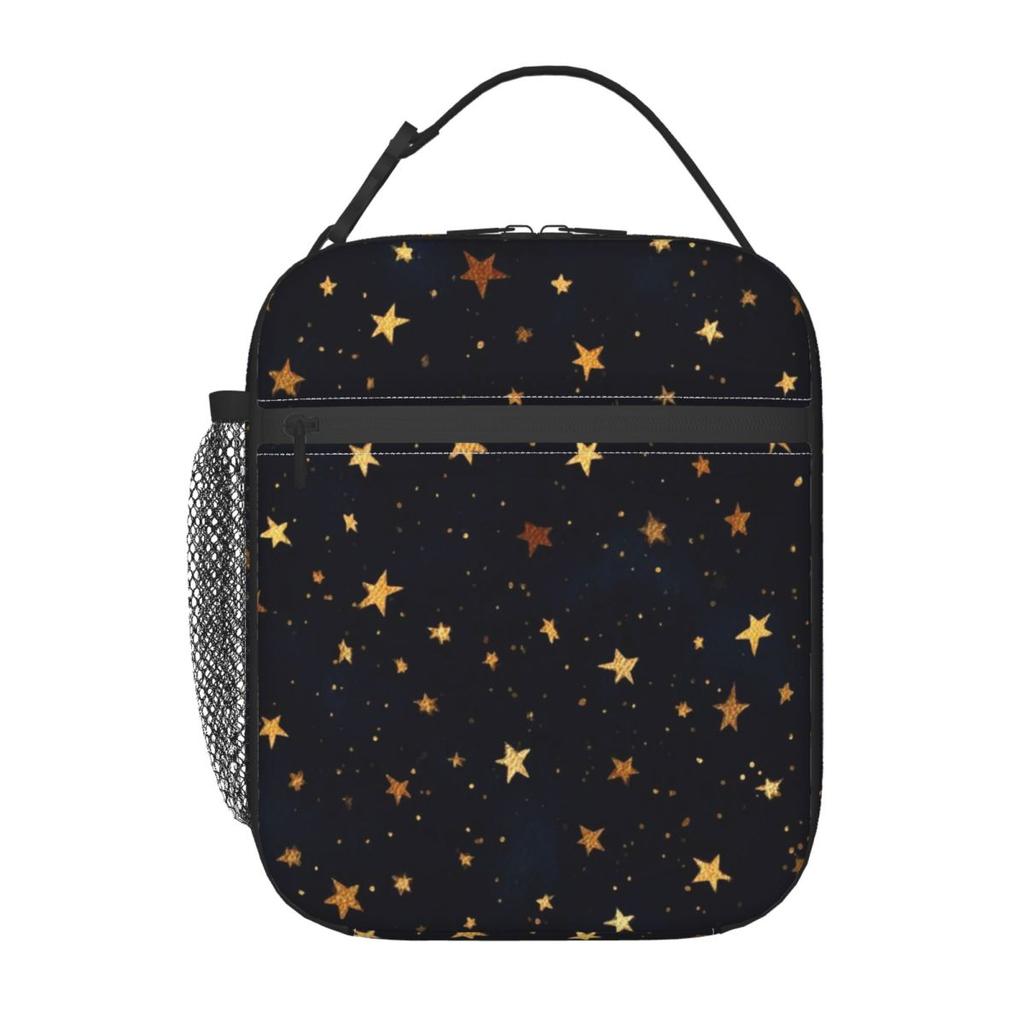 Star In Blackground Pattern Insulated Lunch Bag for Kids School Cooler Thermal Food Box Tote Portable Lunch Boxes Container
