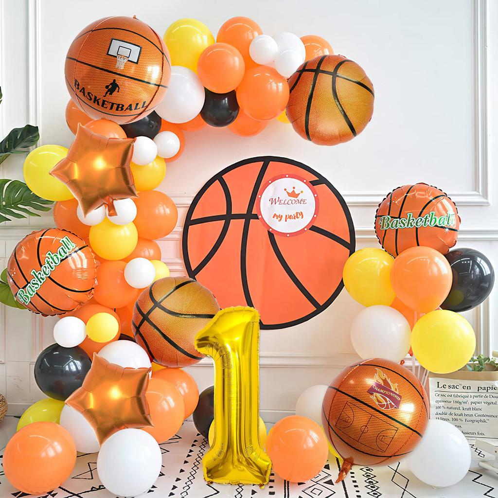 9Pcs Basketball Digital Balloon Set 22in 4D Sphere Balloons With 40 Inch Number Sports Basketball Themed Birthday Party Supplies
