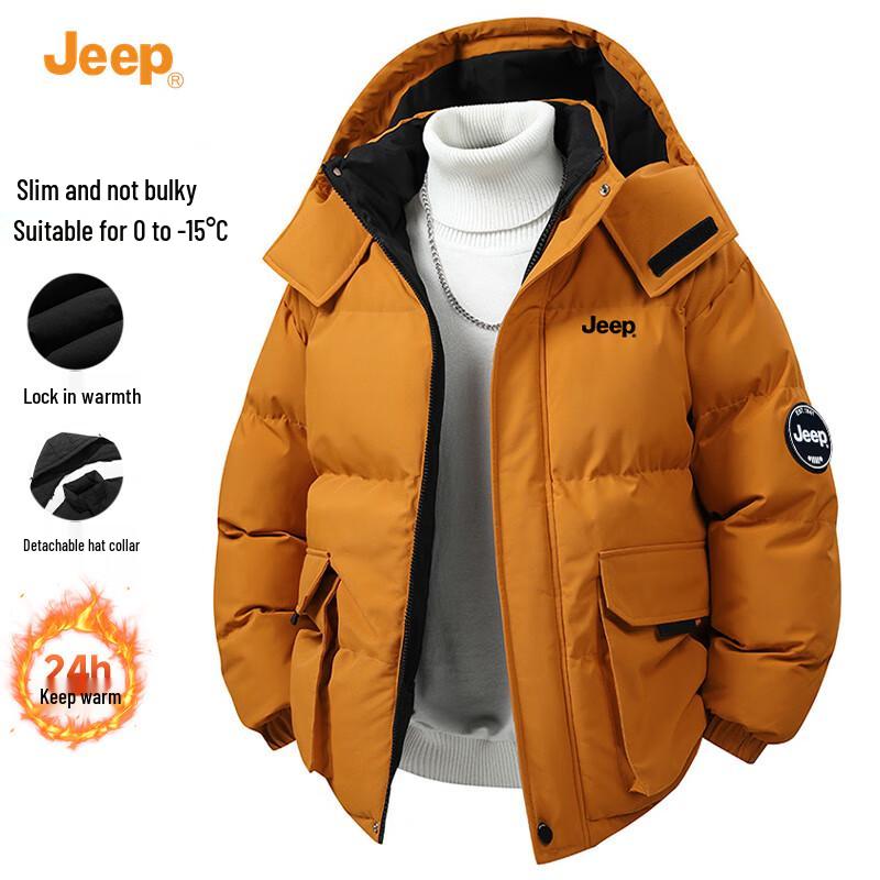 JEEP Men's 2025 Winter Casual Insulated Jacket with Detachable Hood