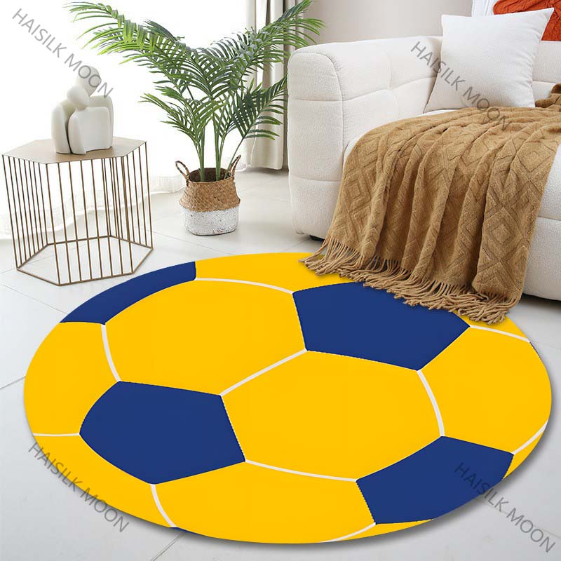 

Multiple sizes Yellow and blue soccer ball Print Round Carpet Living Room Bedroom Table Chair Sofa Decor Carpet Luxury gifts Diameter -60cm