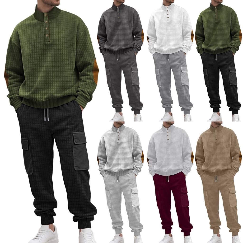 Men Sports Business Leisure Small Square Trousers Buckle Hoodie Set
