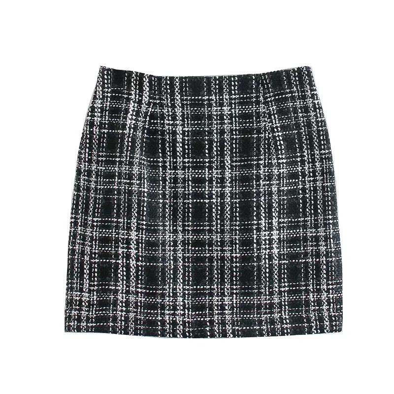 

2024 Зимняя женская повседневная клетчатая миди-юбка А-силуэта в европейском и американском стиле, модная L