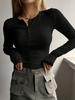 Women’s Button-up Ribbed Fitted Fresh and Sweet Long-sleeved Knitted Top