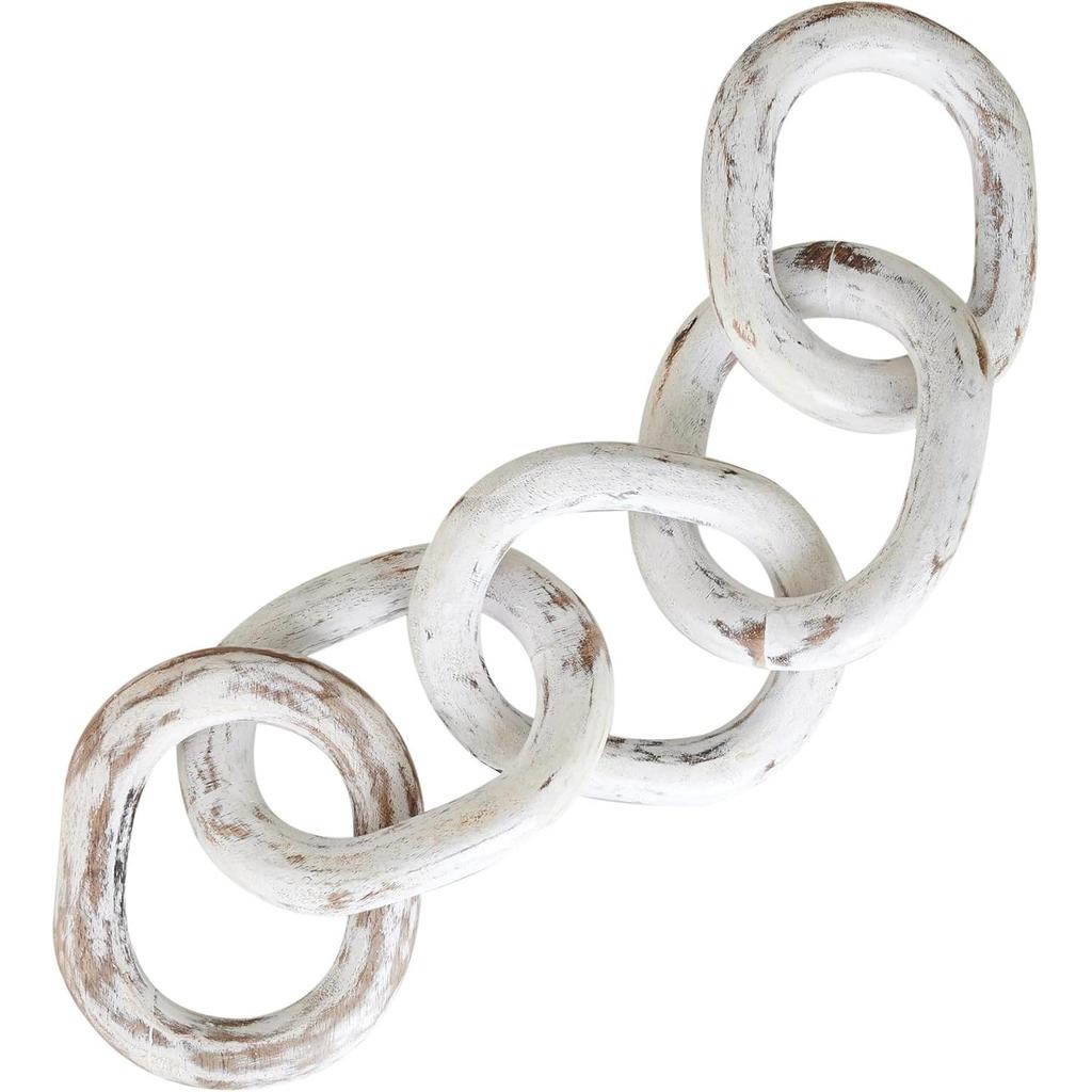 Housewarming Gifts Wood Chain Link Decor Hand Carved 5-Link Wood Knot Decorative Chain, Rustic Decorative Chain for Home Living Room...