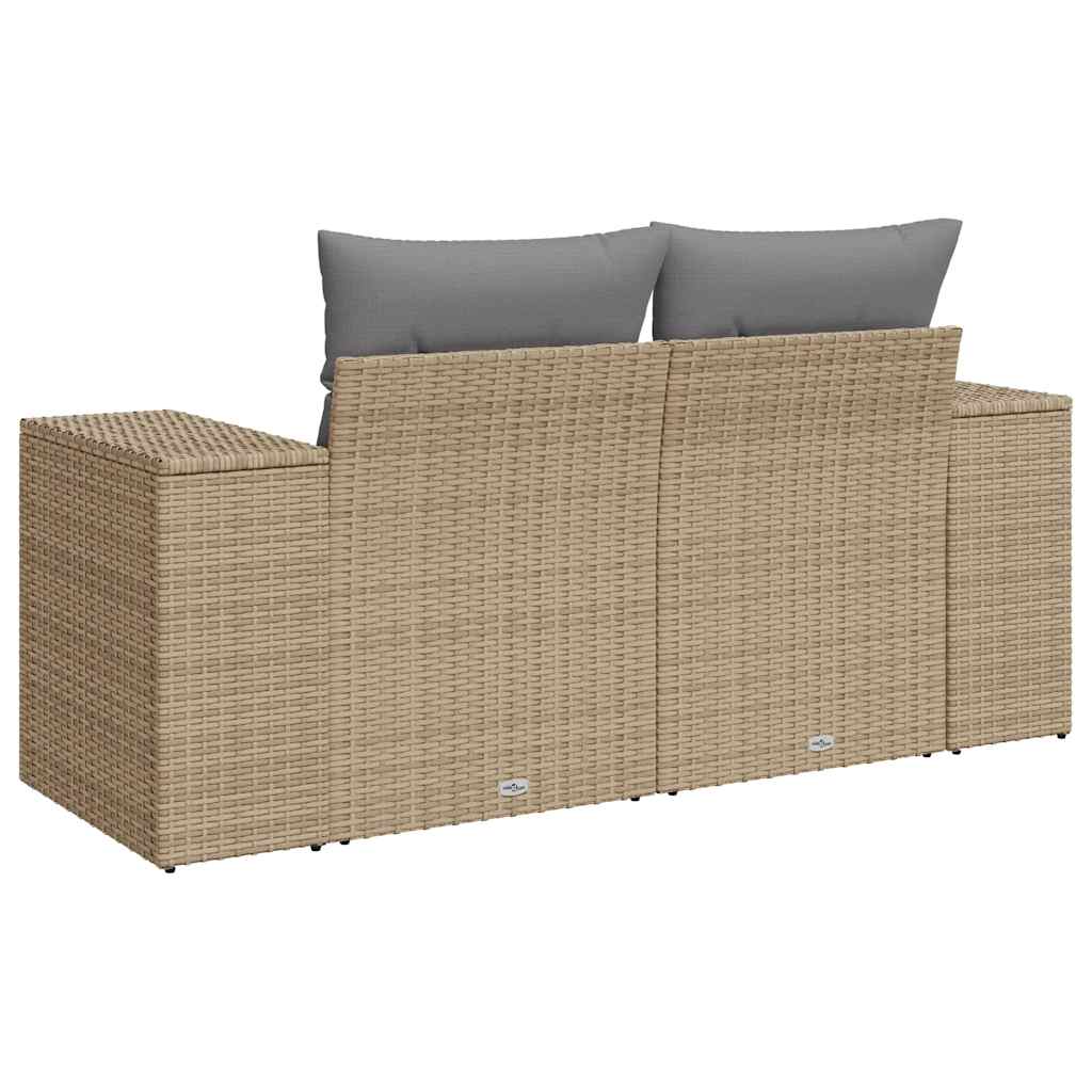 Vidaxl Garden Sofa With Cushions, 2-Seater, Beige, Poly Rattan