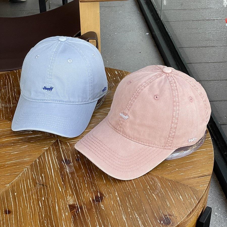 Happy small letter embroidered baseball hat, spring and summer new women's simple and versatile face small men's soft top cap