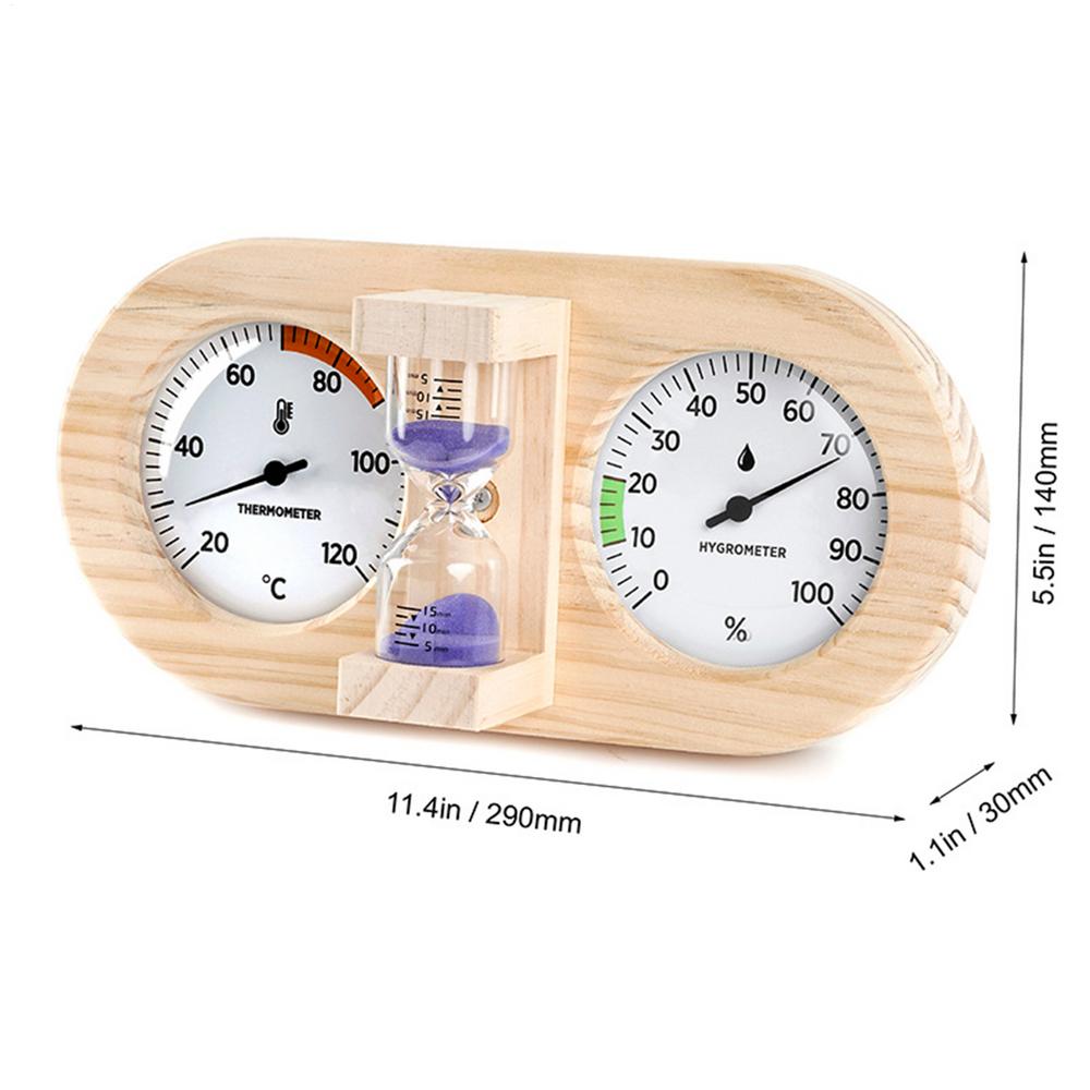 Sauna Temperature Gauge 15 Minute Sand Timer Moisture Monitor Wall Mount Wooden Thermometer and Hygrometer for Indoor Home
