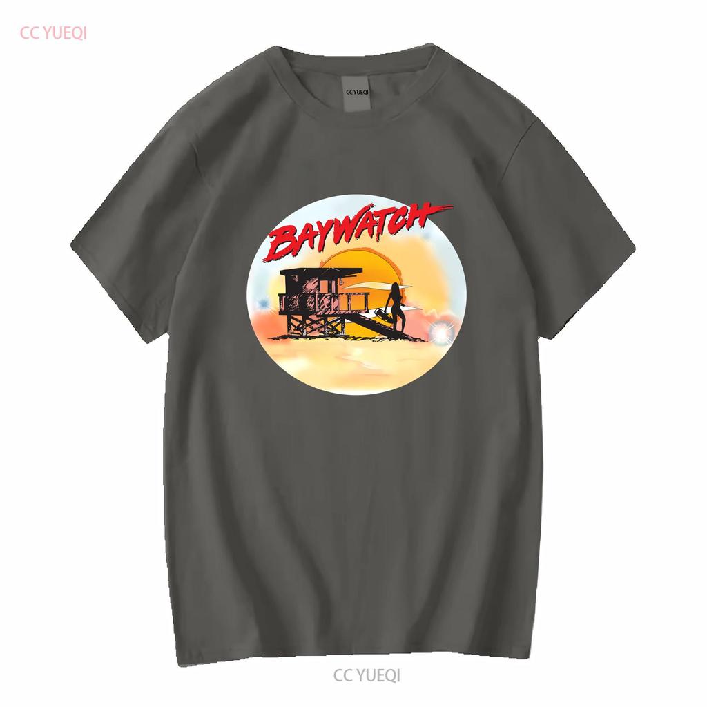 Baywatch Airbrush White Adult T Shirt Vintage Washed Top For Everyday Wear Stretched Stylish Casual Unisex Slightly