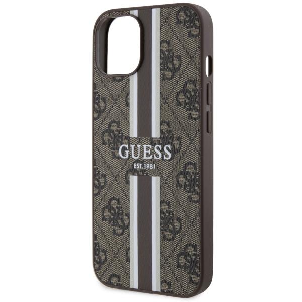 Étui pour iPhone 14 Guess 4G Rayures Imprimées MagSafe Marron