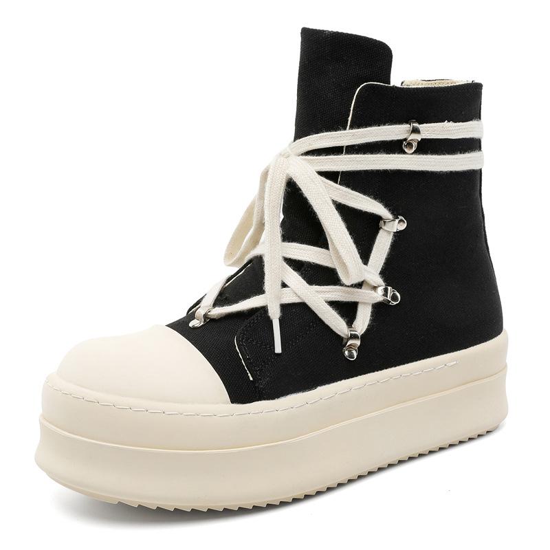 New European and American short boots high-top canvas breathable black and white personalized thick bottom thickening and orgasm