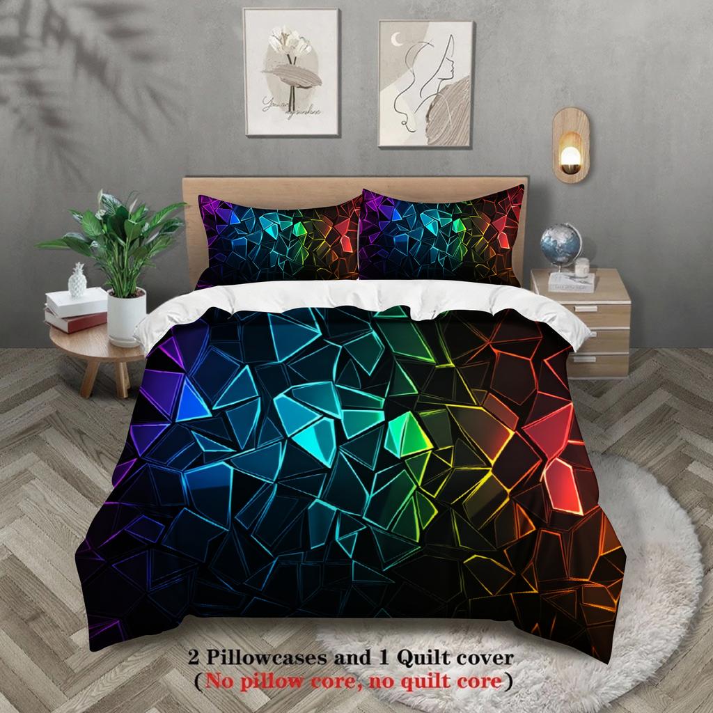 2/3Pcs Breathable Geometric Pattern Duvet Cover Set, All Season Machine Washable Bedding with Pillowcases
