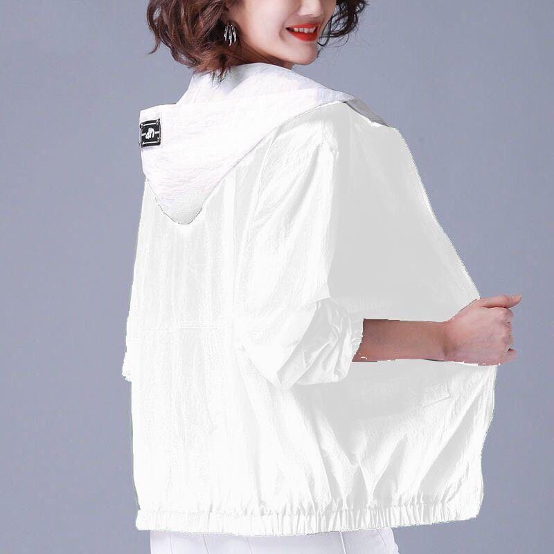 

Summer Sun Protection Clothing Women Thin Loose Hooded Basic Coat Windbreaker Casual Female Jackets 5XL 3XL білий