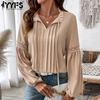 Women's Fashion Casual Spring Autumn Solid Color Print Long Sleeve V-Neck Blouses & Shirts