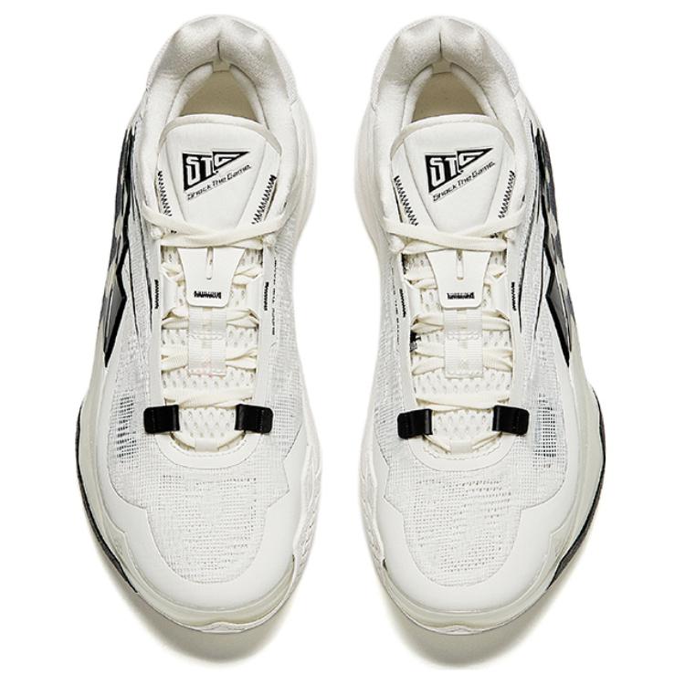 New Anta Slip Resistant And Abrasion Resistant Support Low top Basketball Shoes Men's White Black 112431106-3